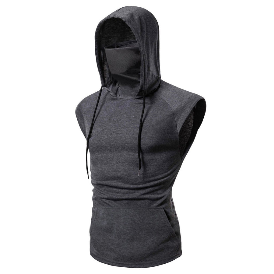 IONFITNESS Men's Fashion Hooded with UV Mask Sleeveless Males Workout Tank Tops, Fitness Gym Clothing
